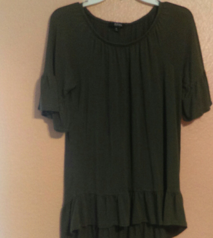 a.n.a army green ruffle blouse